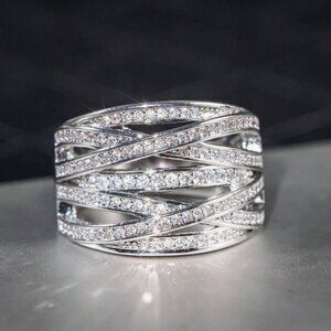 18k White Gold Diamond Ring Wide Ring Band